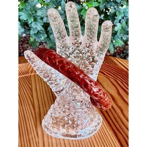 Vintage Chinese Hand Carved Flower Floral Red Cinnabar Lacquer Bracelet Bangle